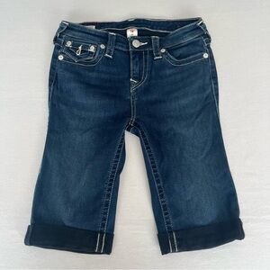 True Religion Riley Knee Length Blue Denim Women's Cuffed Jeans Shorts Size 27